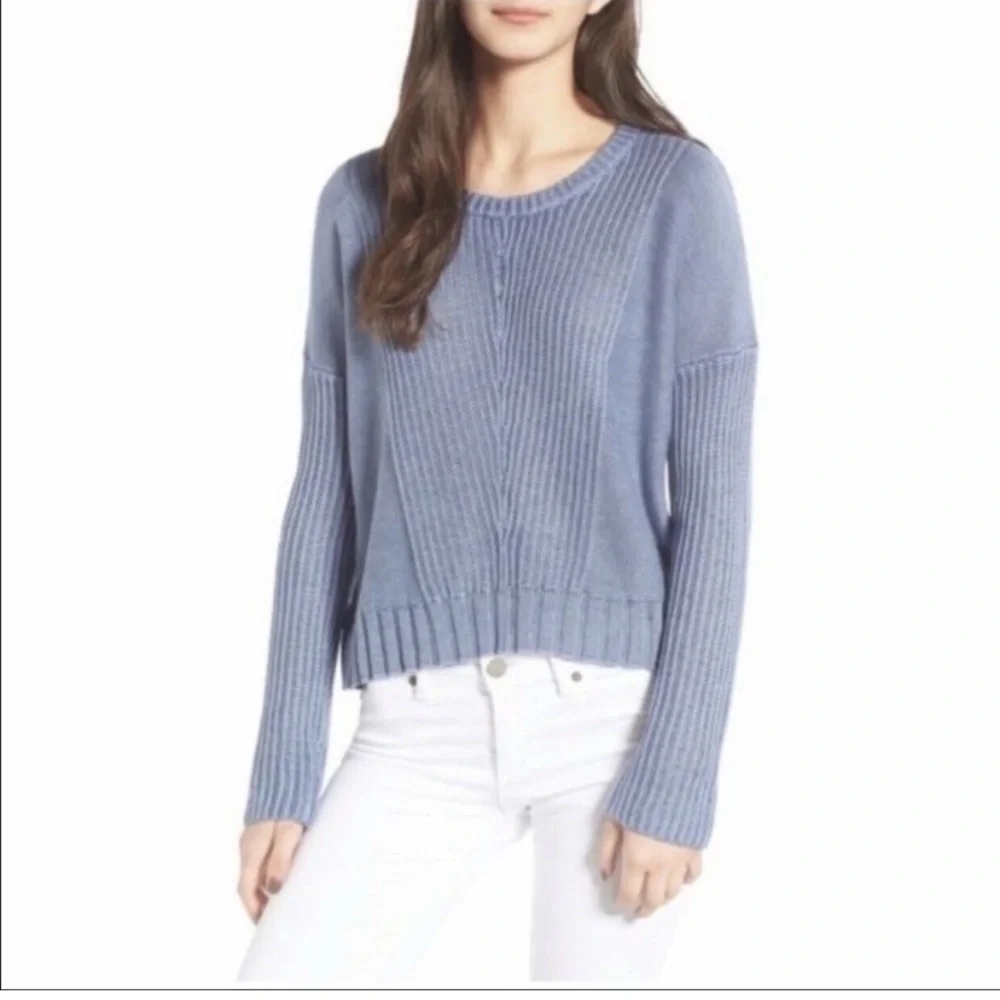 Rails Elsa Vintage Blue Knit Sweater Cropped Crop Medium Slouchy Oversized Boxy - Picture 2 of 7